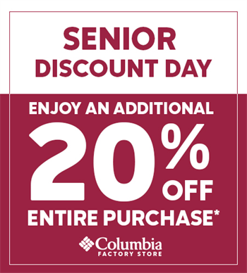 Senior Discount Day - Tanger Outlets | Mebane, NC | Deals | Columbia Factory  Store